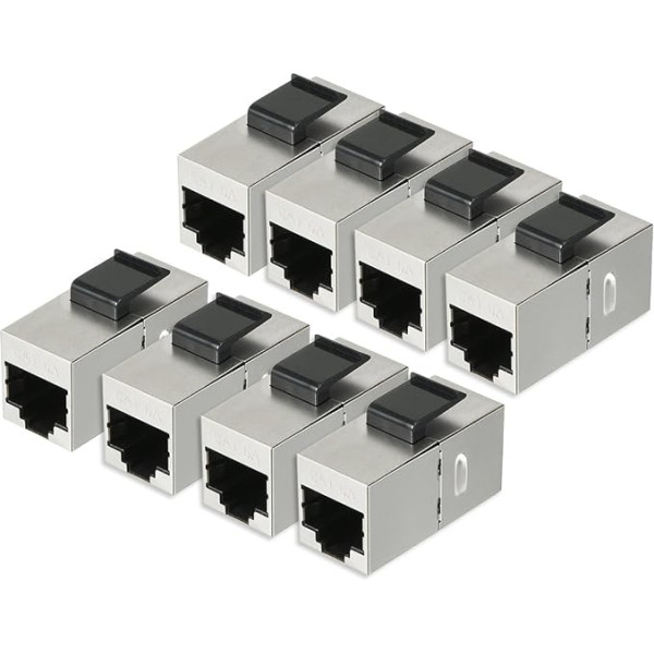 sourcingmap® 8 Packs Cat 6A Keystone domkrati RJ45 - sieviešu līdz sieviešu taisni ekranēti iekšējie CAT6A kabeļu tīkla Ethernet moduļi sudraba krāsā