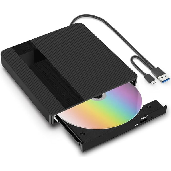 BNEHHHOV Ārējais CD/DVD disks ar USB 3.0 C tipa ārējo DVD ierakstītāju CD/DVD +/-RW pārnēsājamais disks portatīvajam datoram un Mac OS MacBook Windows 11/10/8/7/XP Linux OS