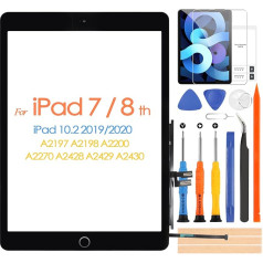 iPad 7 2019 iPad 8 2020 Skārienjūtīgais ekrāns 10.2 iPad7 iPad8 skārienjūtīgā ekrāna nomaiņa iPad A2197 A2198 A2200 A2270 A2428 A2429 A2430 ar sākuma pogu un remonta komplektu (melns)