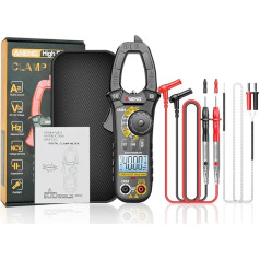 SATMW CM84 Digitales Zangenmessgerät für DC/AC-Strom und Spannung, 4000 Zählungen, Multimeter, Strommessgerät, Tester, Auto, Ampere, Hertz, Kondensator, NCV, mit Box - Schwarz