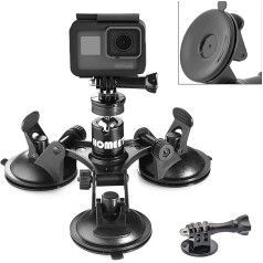 Homeet Super Car Suction Cup Mount Camera Suction Cup Tripod Action Camera Suction Cup 1/4 Inch Ball Head 360 grādu rotējošs gals kameras kameras piesūcekņa turētājam