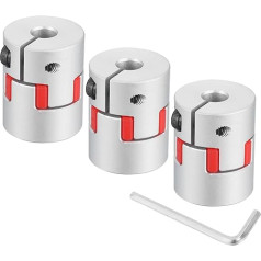 3 Stück D20 L25 6 mm bis 8 mm flexible Pflaumenschaftkupplung Aluminium Motorverbinder Flexible Spinnenkupplung für 3D-Drucker, CNC-Maschine und Servo-Schrittmotor (Silberfarben/Rot)