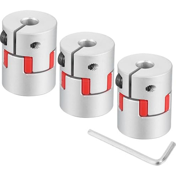 3 Stück D20 L25 6 mm bis 8 mm flexible Pflaumenschaftkupplung Aluminium Motorverbinder Flexible Spinnenkupplung für 3D-Drucker, CNC-Maschine und Servo-Schrittmotor (Silberfarben/Rot)