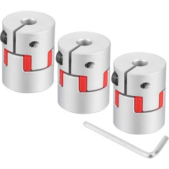 3 Stück D20 L25 5 mm auf 5 mm flexible Pflaumenschaftkupplung Aluminium Motorverbinder Flexible Spinnenkupplung für 3D-Drucker, CNC-Maschine und Servo-Schrittmotor (Silberfarben/Rot)