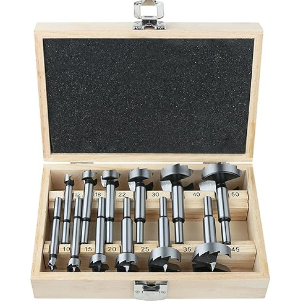 Vearter 12Pcs/Set Forstner drill Bits 10-50mm High Carbon Steel Kokapstrādes instrumenti Round Shank Hole Saw Cutter Hinge Drill Bits for Solid Wood MDF Chipboard