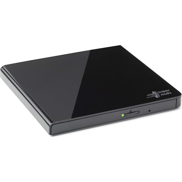 Hitachi-LG GP57 Ultra Slim ārējais portatīvais portatīvais DVD ierakstītājs, USB 2.0, DVD+/-RW, CD-RW, DVD-ROM/RAM, TV ports, saderīgs ar Windows 10 un Mac OS, melns