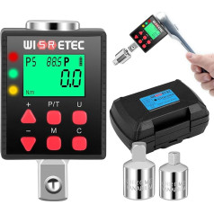 Digitālais griezes momenta adapteris 1/2 collas, 3,4 - 340 Nm griezes momenta digitālais adapteris, precizitāte ± 1% ar iepriekš iestatītu, atmiņu, skaņas signālu, LCD displejs, 1/4 collas 3/8 collas adapteris automašīnai, motociklam, velosipē