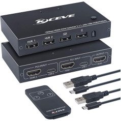 KCEVE KVM slēdzis 2 porti USB HDMI slēdzis 2 datora tastatūras peles slēdzis Atbalsta 4K@60Hz klēpjdatoram, PC, PS4, Xbox HDTV, atbalsta karsto taustiņu un USB HUB funkciju