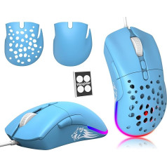 ZIYOU LANG D19 Mice Spēļu pele, vadu spēļu pele klēpjdatoram, RGB spēļu pele, programmējama 7 pogu pele, USB pele līdz 12 000 DPI, Honeycomb Shell optiskā, ultraviegla pele - zila