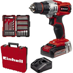 Einhell akumulatora urbis TE-CD 18/2 Li +39 (1 x 2,5 Ah) Power X-Change (Li-Ion, 18 V, 44 Nm, 2 ātrumu pārnesumkārba, iekļauts 2,5 Ah akumulators, ātrais lādētājs un 39 piederumu komplekts), sarkans/melns, 190