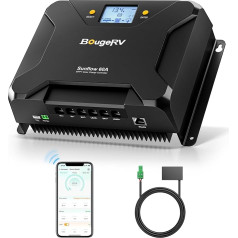 BougeRV Sunflow MPPT Solar Charge Controller 60A, ar zemas temperatūras izslēgšanas funkciju, App Control, LCD displejs ar aizmugurējo apgaismojumu, 60 ampēru saules paneļu regulators 12V/24V LiFePO4, SLD, gēla, FLD, AGM akumulatoriem, RV, Marine, 