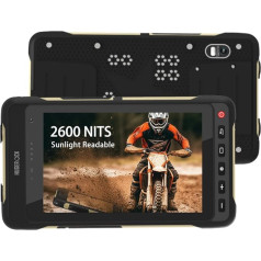 HUGEROCK X70 izturīgs planšetdators motociklu velosipēdu navigācijas kameras lauka monitoram, 7 collu 2600nit Ultra Bright Android planšetdators, Octa Core 8GB+128GB, FHD IPS skārienjūtīgais ekrāns, 4G Dual SIM WiFi