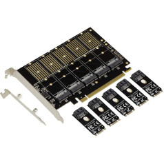 KALEA-INFORMATIQUE PCIe 3.1 x16 kontrollera karte 5 M2 SSD diskiem (M.2 NGFF B Key vai B+M Key SATA) vai SATA cietajiem diskiem Augsts zems profils ar mikroshēmu JMB585