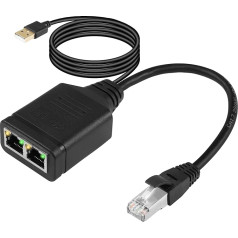 SinLoon Gigabitinio tinklo skirstytuvo adapteris, 1 vyriškos ir 2 moteriškos lyties didelės spartos 1000/100Mbps Ethernet jungiklis su USB maitinimo prievadu, skirtas kompiuterių koncentratoriui, komutatoriui, maršrutizatoriui (1 vyriška ir 2 moteri