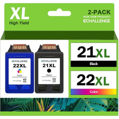 ECHALLENGE 21XL 22XL kasetnes HP 21 22 XL printeru kasetnes, kas saderīgas ar HP PSC 1410 DeskJet D1530 D1560 D2360 D2460 F335 F380 F390 F2180 F2290, HP OfficeJet 4315 43 55 55 (iepakojums)