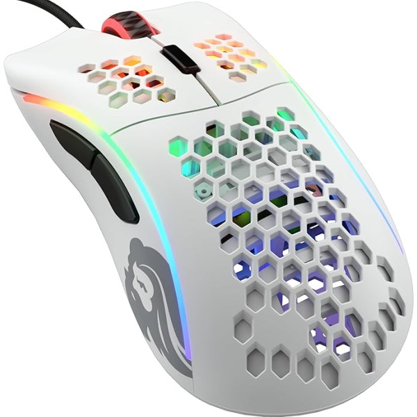 Glorious Gaming Model D Wired Gaming Mouse - īpaši viegla, 68 g sveroša medus kārtas konstrukcija, RGB apgaismojums, ergonomiska, Pixart 3360 sensors, Omron slēdži, PTFE kājas, 6 pogas - matēti balta