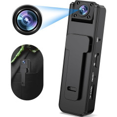 Onherm Mini kamera ar ierakstīšanu un video, 1080P HD Bodycam Slēptā kamera Pārnēsājama maza ar nakts redzamības novērošanas kamera mājas birojam Biznesa sanāksmēm 180° objektīva regulēšana