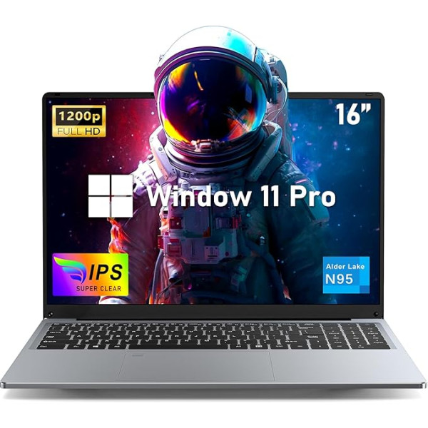 NIAKUN 16 collu klēpjdators, piezīmjdators RAM 16 GB + SSD 512 GB, procesors N95 Notebook (līdz 3,4 GHz) Full HD 1920 x 1200P, klēpjdatora tastatūra ar apgaismojumu, USB 3.0, 6000 mAh, HDMI