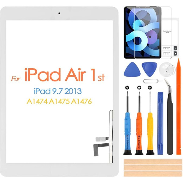 Jauns iPad Air 1. paaudzes iPad 5 skārienjūtīgais ekrāns Digitizer Skārienjūtīgais ekrāns iPad 5 9.7 A1474 A1475 A1476 ar sākuma pogas displeju + remonta rīki (bez LCD ekrāna) (Balts)