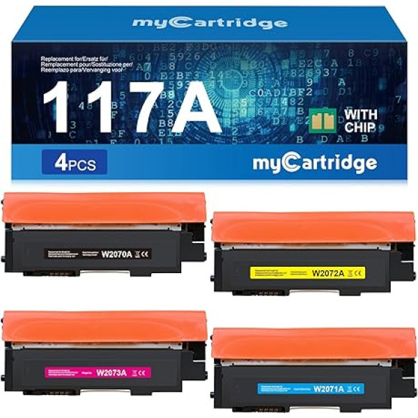 MYCARTRIDGE saderīgs ar HP 117A tonera komplektu, kas paredzēts HP krāsu lāzera MFP 178nwg 179fwg 178nw 150nw 179fw 150a W2070A W2071A W2072A W2072A W2073A Tonera komplekts, 4 gab.