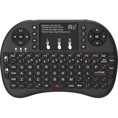 Rii Mini i8+ Wireless (QWERTY US izkārtojums) - Mini izgaismota tastatūra ar multi-touch peles paliktni viedajam televizoram, mini datoram, HTPC, datoram un spēļu konsolei