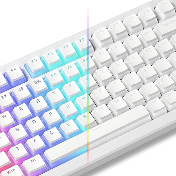 LQXQ Pudinga taustiņu vāciņi PBT 100% tastatūras 130 taustiņiem, spīdīgi taustiņu vāciņi, pielāgotie tastatūras taustiņu vāciņi, OEM profils 100%, 75%, 65%, 60% MX-stem slēdžu tastatūrām, balts (ISO DE nav atbalstīts)