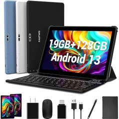 FASTWD planšetdators 10 collu Android 13.19GB RAM + 128GB ROM, planšetdators 5G WiFi, 8MP + 13MP, 1280 x 800 collu, 8000mAh, FaceID, planšetdators ar tastatūru, peli, maketu, pildspalvu, zils