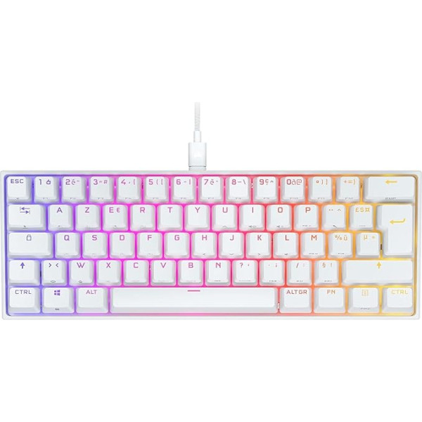 Corsair K65 RGB Mini 60% vadu mehāniskā spēļu tastatūra - Cherry MX RED lineārie slēdži - Double-Shot PBT taustiņi - iCUE saderīga - AZERTY FR - PC, Mac, Xbox - balta