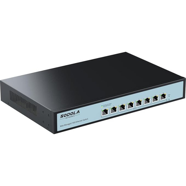 SODOLA 8 portu 10Gbit Easy Web pārvaldāms komutators, 8 x 10G RJ-45 porti, 160 Gbps joslas platums, atbalsta LACP, VLAN, QoS, 10G/5G/2,5G/1000M/100M automātiskā vienošanās, daudzgigabitu pārvaldāms Ethernet komutators