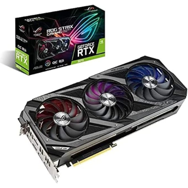 Asus ROG Strix GeForce RTX 3070 8GB OC Edition Gaming grafiskā karte (GDDR6 atmiņa, PCIe 4.0, 2x HDMI 2.1, 3x DisplayPort 1.4a, 1x USB-C, ROG-STRIX-RTX3070-O8G-GAMING)