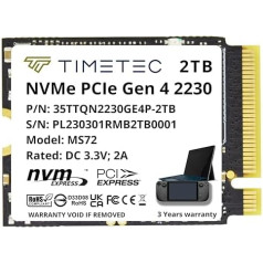 Timetec M.2 SSD NVMe PCIe Gen 4x4 iekšējais cietvielu disks (2230 2TB Gen4x4)