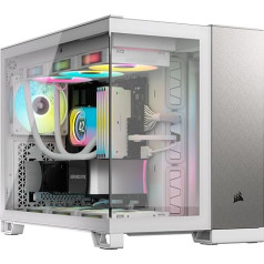 CORSAIR 2500X Small-Tower mATX divu kameru PC korpuss - rūdīts panorāmas stikls - saderīgs ar reversā savienojuma pamatplatēm - bez ventilatoriem - balts/sātanpelēks alumīnijs