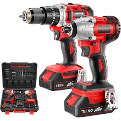 TEENO Impact Wrench, 100 Nm, akumulatora urbjmašīna, āmurs, 2 akumulatori 2,0 Ah, 1 lādētājs, 25 piederumi, 2 darbarīki