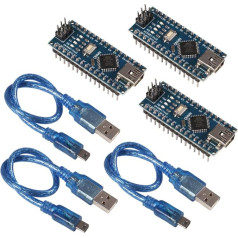 3gab Nano Nano 3.0 padomei 5V 16M mikrokontrolleru padome ar USB kabeļiem Arduino elektronikas izstrādes padomei 3 gab.