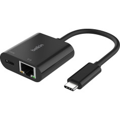 Belkin 100 Вт USB C / Ethernet и зарядный адаптер с гигабитным Ethernet и портом USB-C - 10/100/1000 Мбит/с для быстрого подключения к Интернету - совместим с iPhone 16, Sa