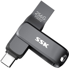 SSK USB Stick 3.2 256GB, Up to 200MB/s Fast USB Flash Drive, Dual USB Flash Drive A and C, Heavy Duty Black Metal Pendrive for Mobile Phone, Tablets, MacOS, Computer, Car, TV