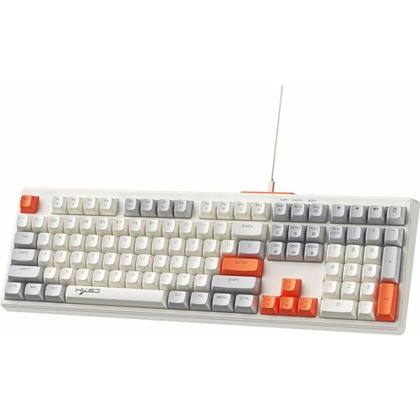 MAMBASNAKE V300 108 taustiņu vadu spēļu tastatūra Jauktu krāsu membrānas tastatūra ar RGB apgaismojumu Pilna izmēra tastatūra ar multimediju taustiņiem, ASV izkārtojums - balti oranžs