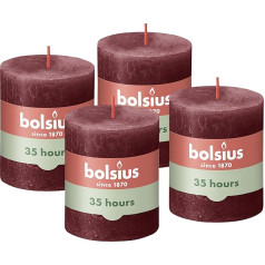 Bolsius Rustic Pillar Candles, Taupe , 4 gabali, 8 x 7 cm, degšanas laiks 35 stundas, bez aromāta, dabīgs augu vasks, bez palmu eļļas, Advente