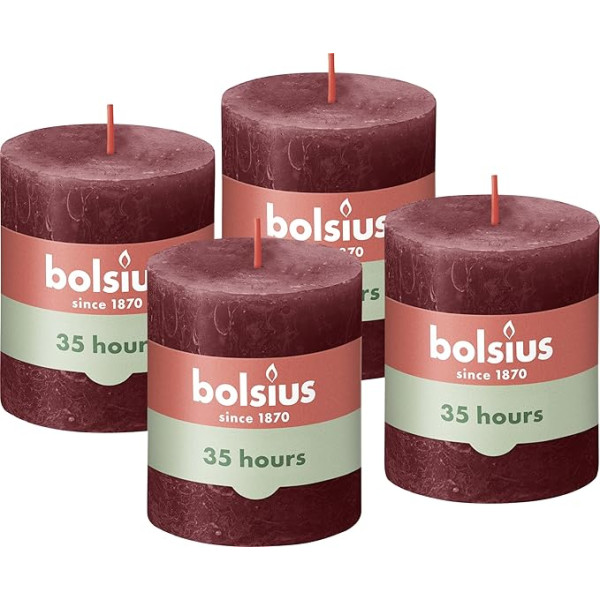 Bolsius Rustic Pillar Candles, Taupe , 4 gabali, 8 x 7 cm, degšanas laiks 35 stundas, bez aromāta, dabīgs augu vasks, bez palmu eļļas, Advente