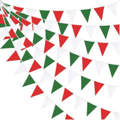 32 ft Bunting Sarkans zaļš balts balts baneris Puses rotājumi Ziemassvētku trijstūra karogs Auduma Bunting Garland Streamers Ziemassvētkiem Laimīgu Jauno gadu Festivāli Brīvdienu dārzs