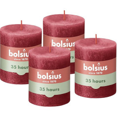 Bolsius Rustic Pillar Candles, ziloņkaula krāsas, 4 gabali, 8 x 7 cm, dekoratīvās mājas sveces, degšanas laiks 35 stundas, bez aromāta, dabīgs augu vasks, bez palmu eļļas