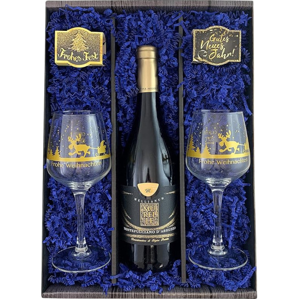 Bull & Bear Festliches Wein Geschenkset, Italienischer Rotwein Murelle 2016, Weihnachts-Weingläser, Sonnenblumen & Steinkraut Mini-Pflanzsets