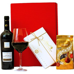 Geschenkset Mailand | Geschenkkorb gefüllt mit Rotwein & Lindt Pralinen | Wein und Schokolade Präsentkorb für Frauen & Männer zum Geburtstag, Dankeschön