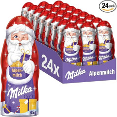 Milka Santa Alpine Milk 24 x 45 g I Šokolādes Ziemassvētku vecīša lielā iepakojumā I Ziemassvētku šokolāde, kas izgatavota no 100% Alpu piena