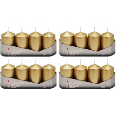 Pillar Candles Zelta lakots, 16 gab. (4 x 4 gab.), izmērs aptuveni 50 x 80 mm Adventes sveces Ziemassvētku sveces Pillar Candles