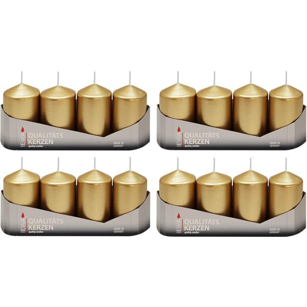 Pillar Candles Zelta lakots, 16 gab. (4 x 4 gab.), izmērs aptuveni 50 x 80 mm Adventes sveces Ziemassvētku sveces Pillar Candles