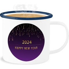 Shirtracer Emaille Becher Blechbecher - Statement Sprüche - Goldregen 2024 Happy new year - lila - 300 ml - Weiß Blau - mit spruch 2023 silvester, sprueche sarkasmus sprüche, spruechen sprüchen