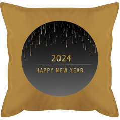 Shirtracer GURLI spilvens 50 x 50 cm - spilvens ar uzrakstu - Golden Rain 2024 Happy New Year - Grey - 50 x 50 cm - Dzeltens - Uzraksts - GURLI spilvens ar pildījumu