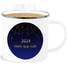 Shirtracer Emaille Becher Blechbecher - Statement Sprüche - Goldregen 2024 Happy new year - blau - 300 ml - Weiß Silber - sprueche mit sprüchen spruechen spruch sarkasmus sprüche,