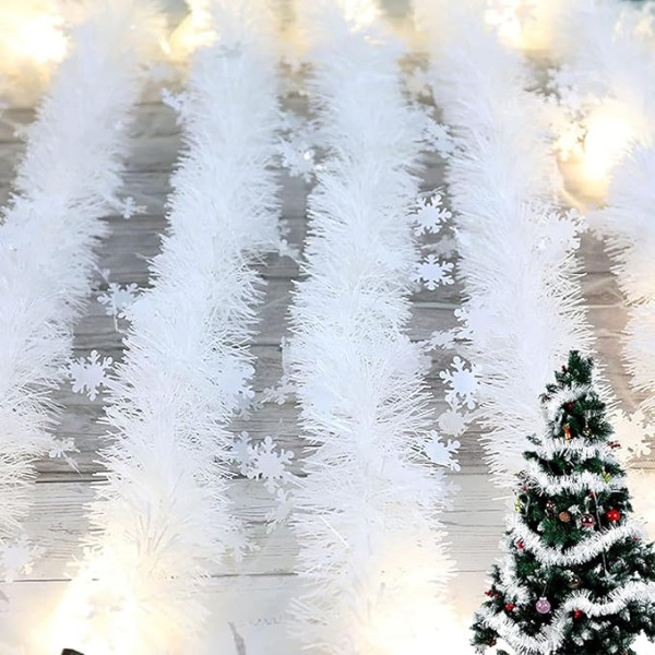 Ziemassvētku virtene, 5 x 2 m balta sniegpārslu egļu virtene, Ziemassvētku rotājums, ziemas virtene, sniega pakaramais, Ziemassvētku vainags, logu rotājums, Ziemassvētku aksesuāri durvīm, kamīniem, kāpnēm,